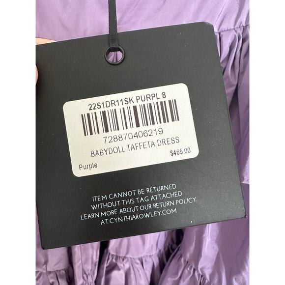 NWT $465 Cynthia Rowley Silk Taffeta Peplum Purple Babydoll Dress Sz 8 Run Small - Picture 9 of 12